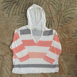 Petite Mid Sleeve V Neck Blouse w/ Hoodie